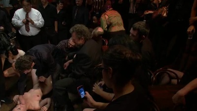 Adversity from a group punishment liberates wanton slut